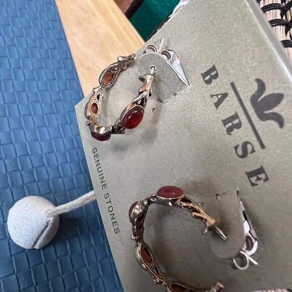 NWT Barse Genuine Stone Carnelian Ope Gold Hoop Earrings #BJER - Picture 8 of 8